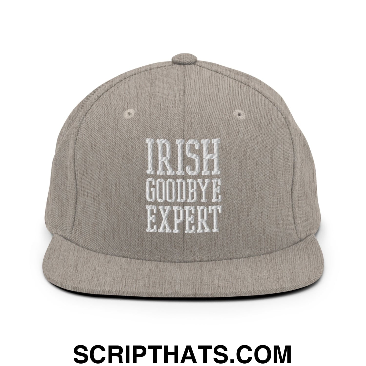 Irish Goodbye Expert Embroidered Flat Bill Brim Snapback Hat Heather Grey