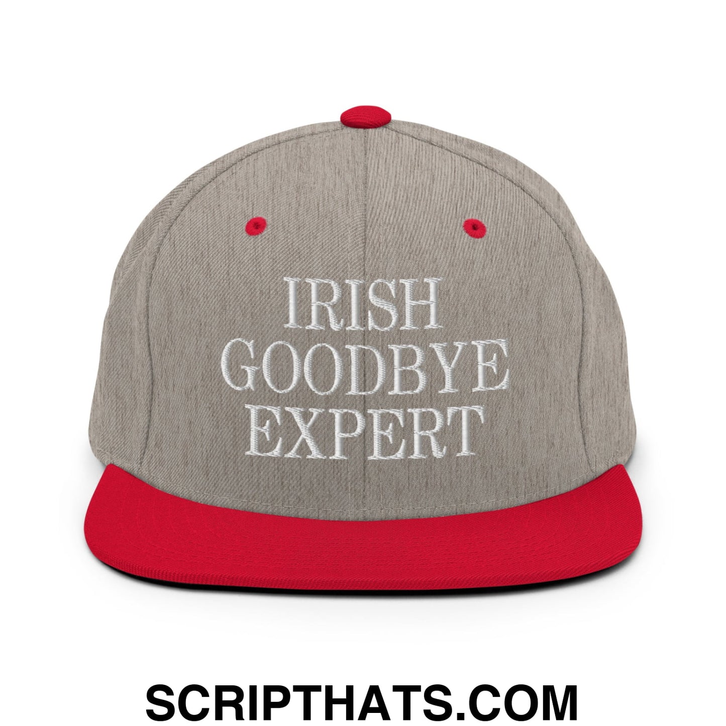 Irish Goodbye Expert Embroidered Flat Bill Brim Snapback Hat Heather Grey Red