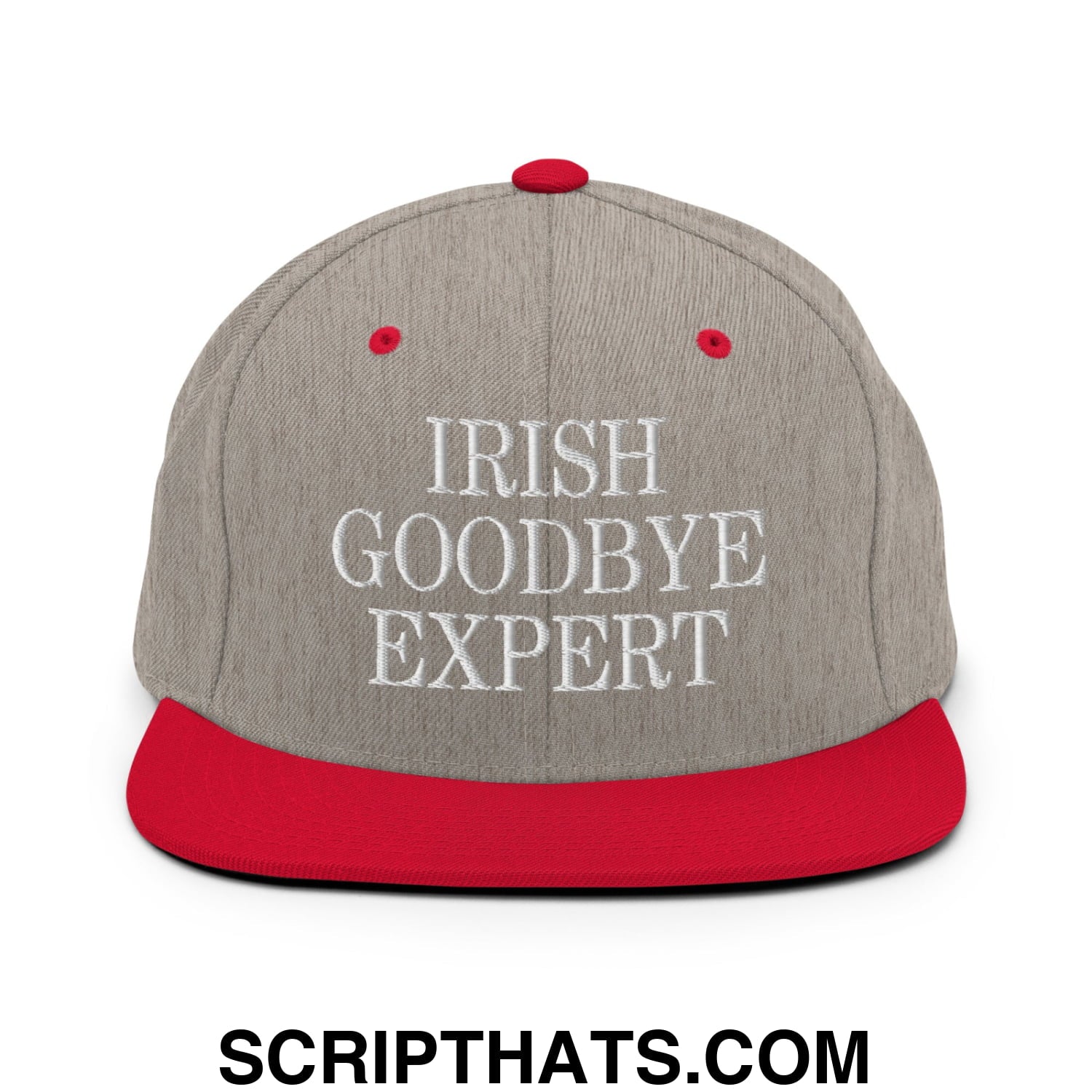 Irish Goodbye Expert Embroidered Flat Bill Brim Snapback Hat Heather Grey Red