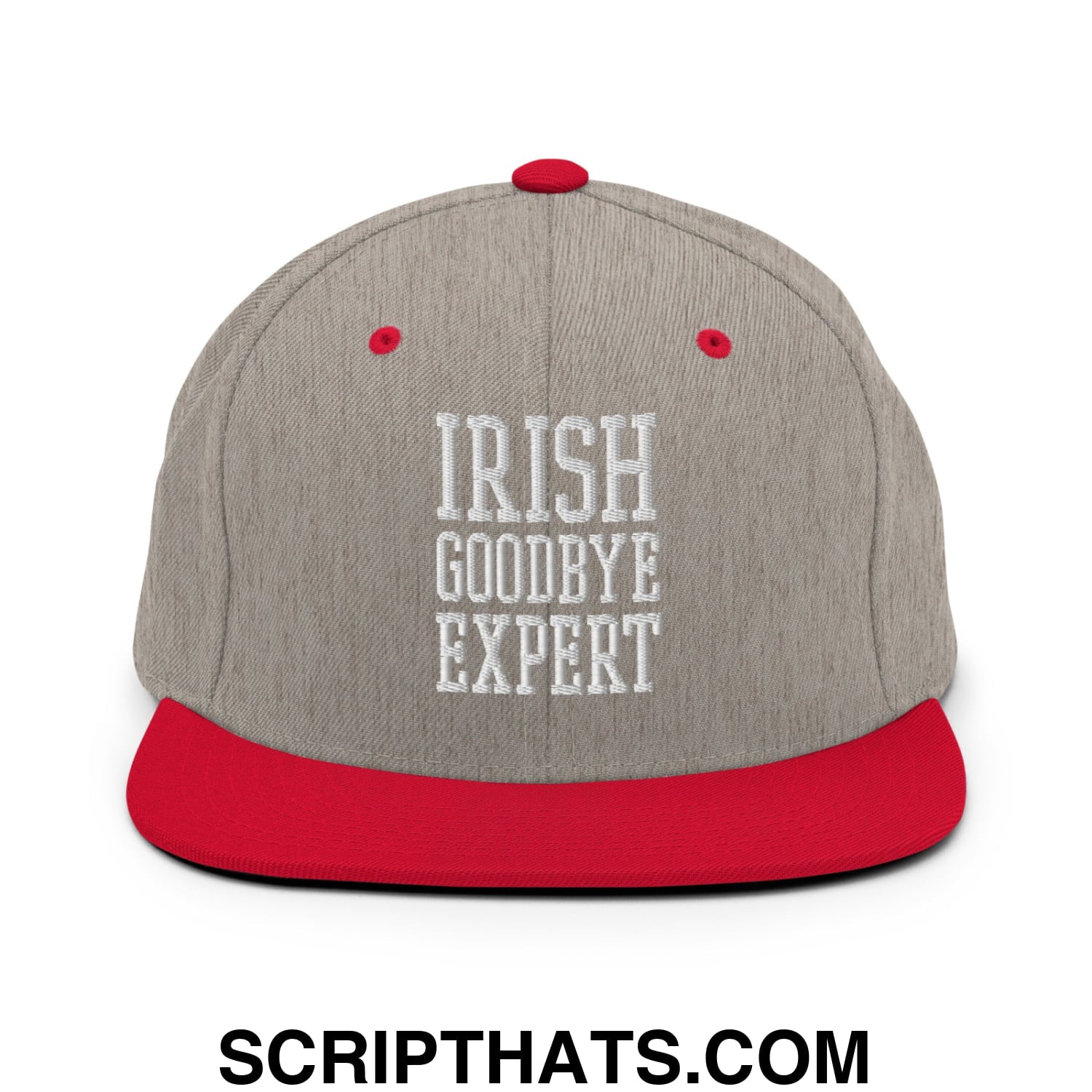 Irish Goodbye Expert Embroidered Flat Bill Brim Snapback Hat Heather Grey Red