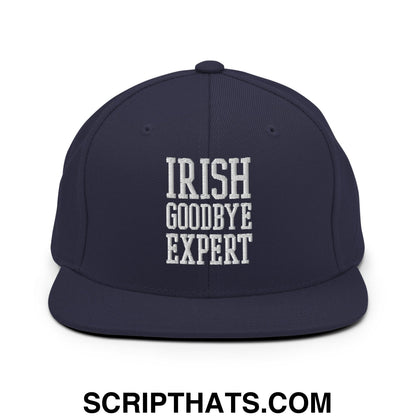 Irish Goodbye Expert Embroidered Flat Bill Brim Snapback Hat Navy