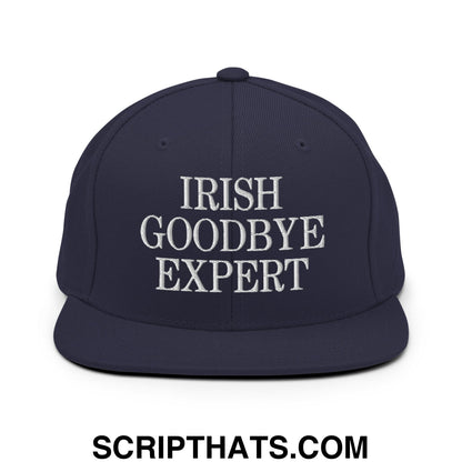 Irish Goodbye Expert Embroidered Flat Bill Brim Snapback Hat Navy