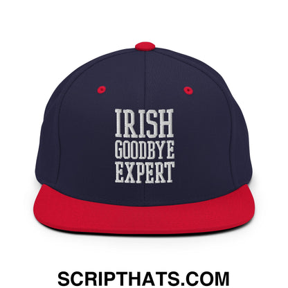 Irish Goodbye Expert Embroidered Flat Bill Brim Snapback Hat Navy Red