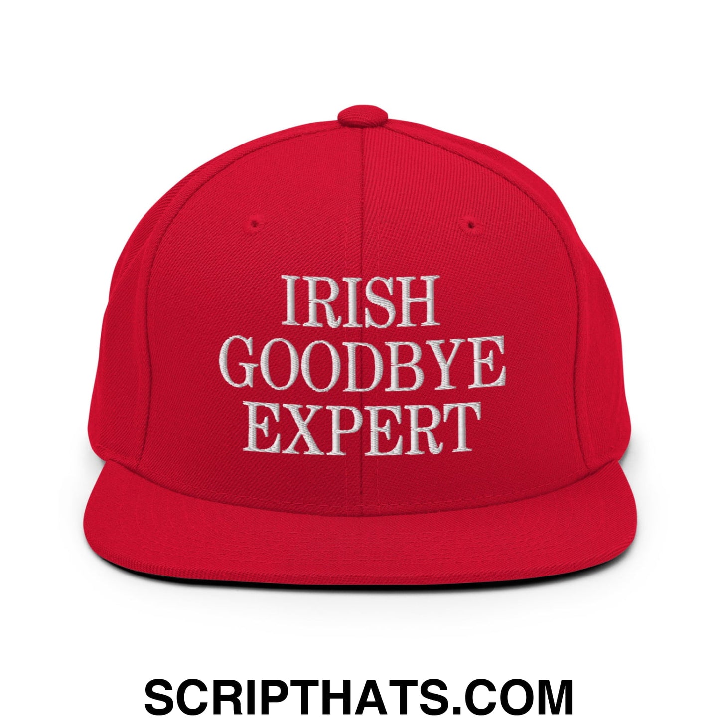 Irish Goodbye Expert Embroidered Flat Bill Brim Snapback Hat Red