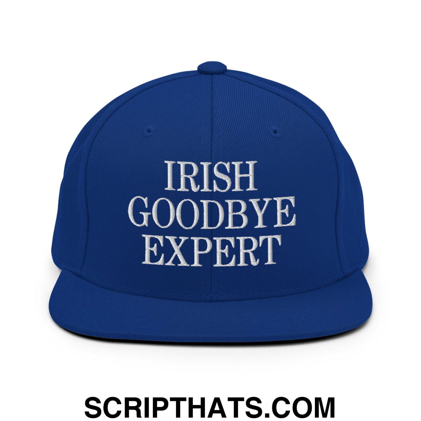 Irish Goodbye Expert Embroidered Flat Bill Brim Snapback Hat Royal Blue