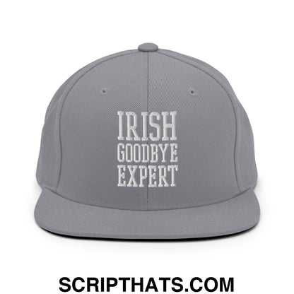 Irish Goodbye Expert Embroidered Flat Bill Brim Snapback Hat Silver