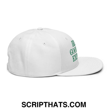 Irish Goodbye Expert Embroidered Flat Brim Bill Snapback Hat White