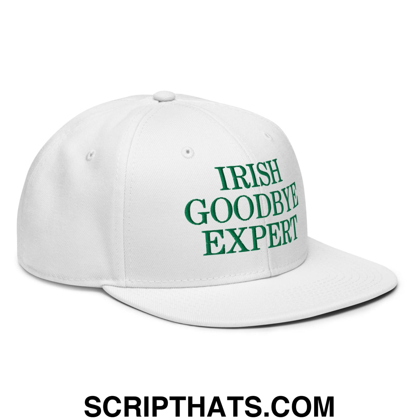 Irish Goodbye Expert Embroidered Flat Brim Bill Snapback Hat White