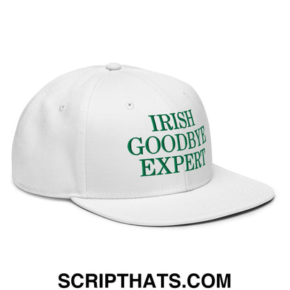 Irish Goodbye Expert Embroidered Flat Brim Bill Snapback Hat White