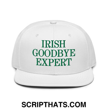 Irish Goodbye Expert Embroidered Flat Brim Bill Snapback Hat White