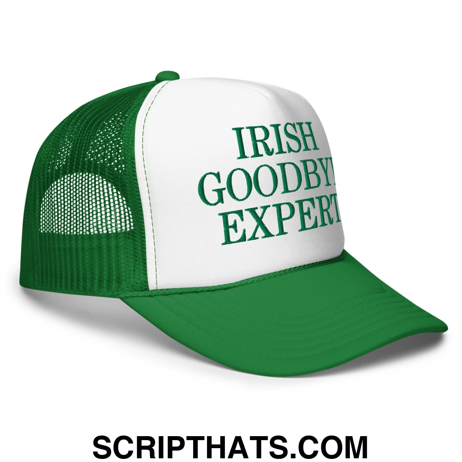 Irish Goodbye Expert Embroidered Foam Mesh Trucker Hat Kelly White Kelly