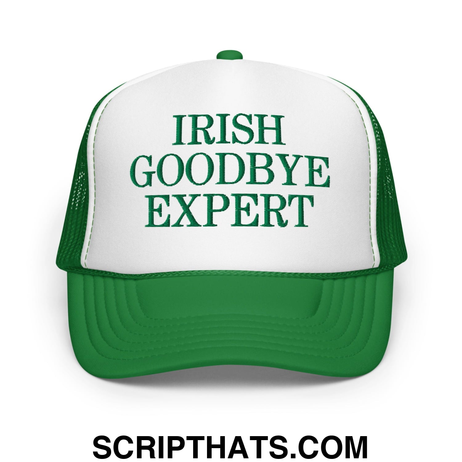 Irish Goodbye Expert Embroidered Foam Mesh Trucker Hat Kelly White Kelly