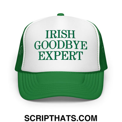Irish Goodbye Expert Embroidered Foam Mesh Trucker Hat Kelly White Kelly