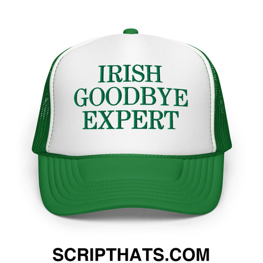 Irish Goodbye Expert Embroidered Foam Mesh Trucker Hat Kelly White Kelly
