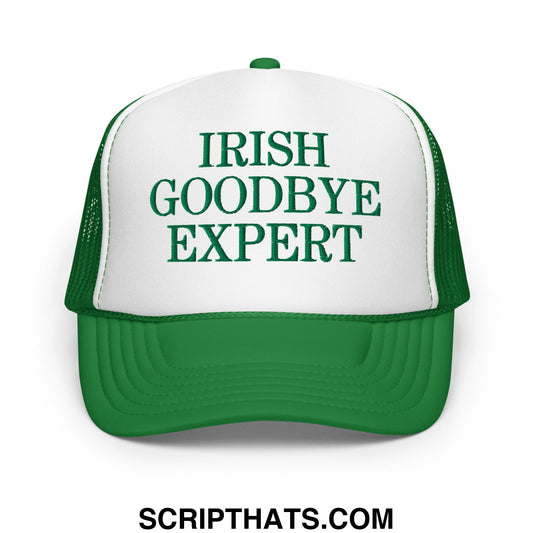Irish Goodbye Expert Embroidered Foam Mesh Trucker Hat Kelly White Kelly