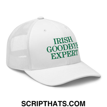 Irish Goodbye Expert Embroidered Mesh Trucker Hat White