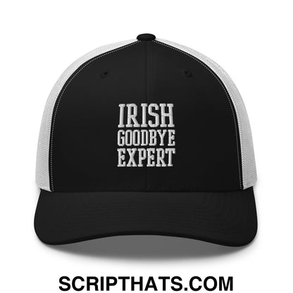 Irish Goodbye Expert Embroidered Mesh Trucker Hat Black White