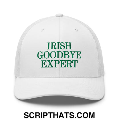 Irish Goodbye Expert Embroidered Mesh Trucker Hat White