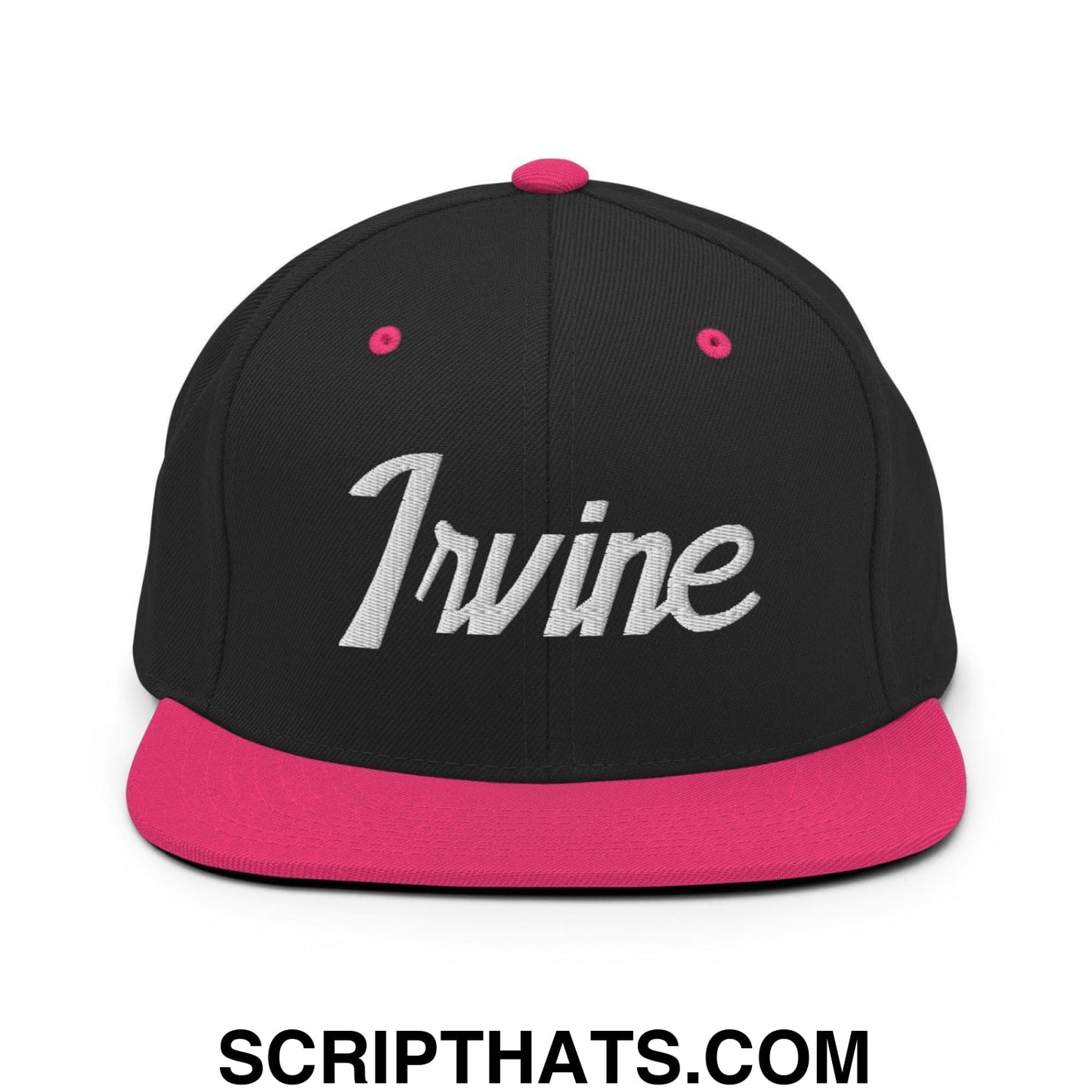 Irvine Script Snapback Hat Black Neon Pink