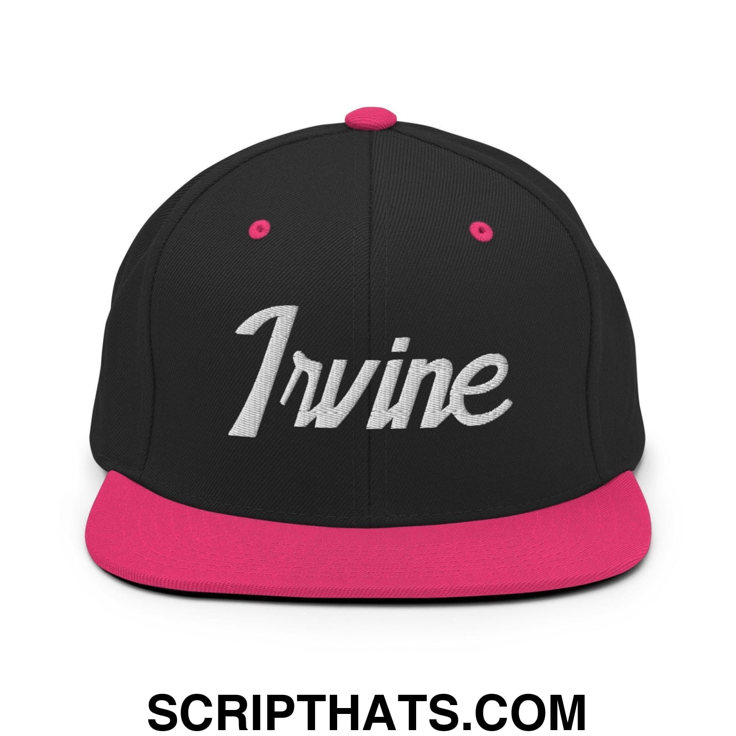 Irvine Script Snapback Hat Black Neon Pink