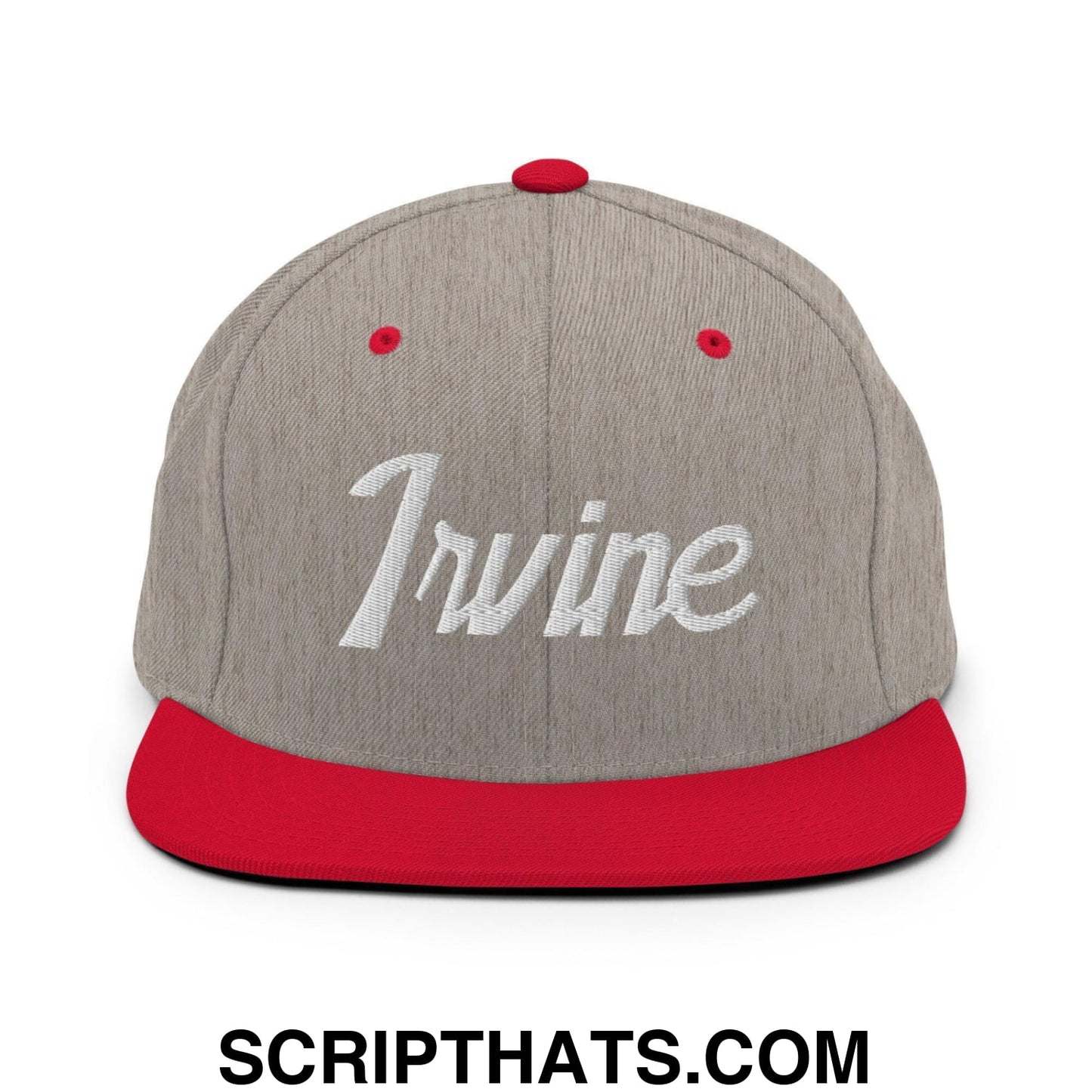 Irvine Script Snapback Hat Heather Grey Red