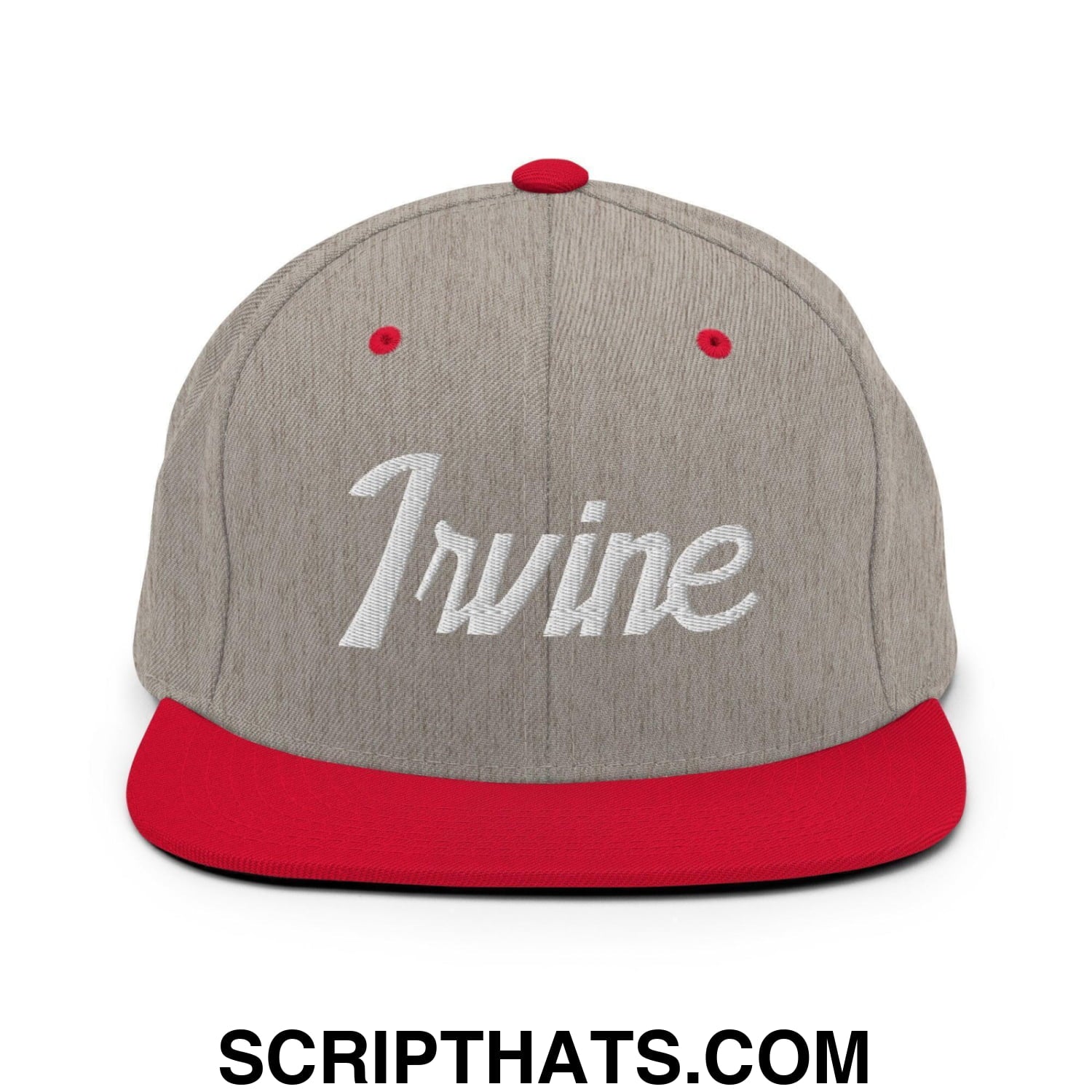 Irvine Script Snapback Hat Heather Grey Red