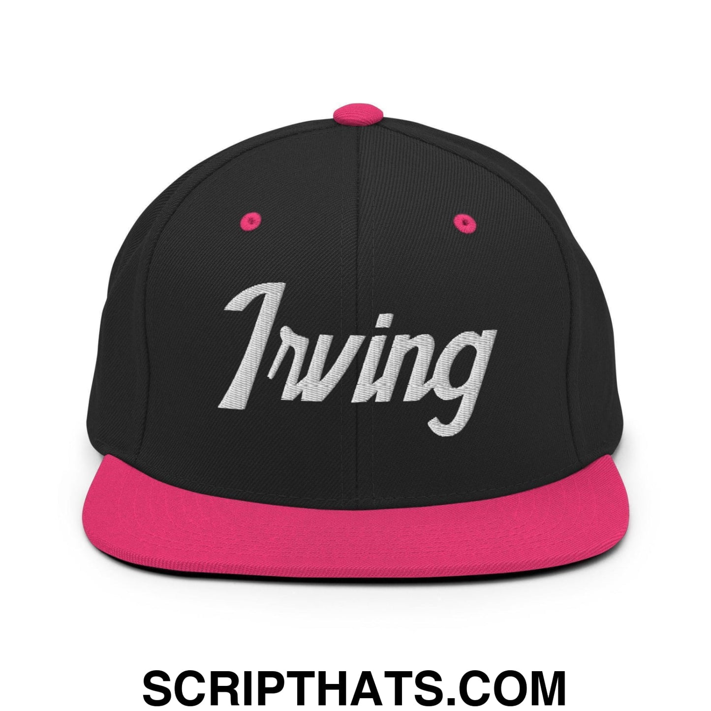 Irving Script Snapback Hat Black Neon Pink