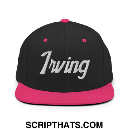 Irving Script Snapback Hat Black Neon Pink