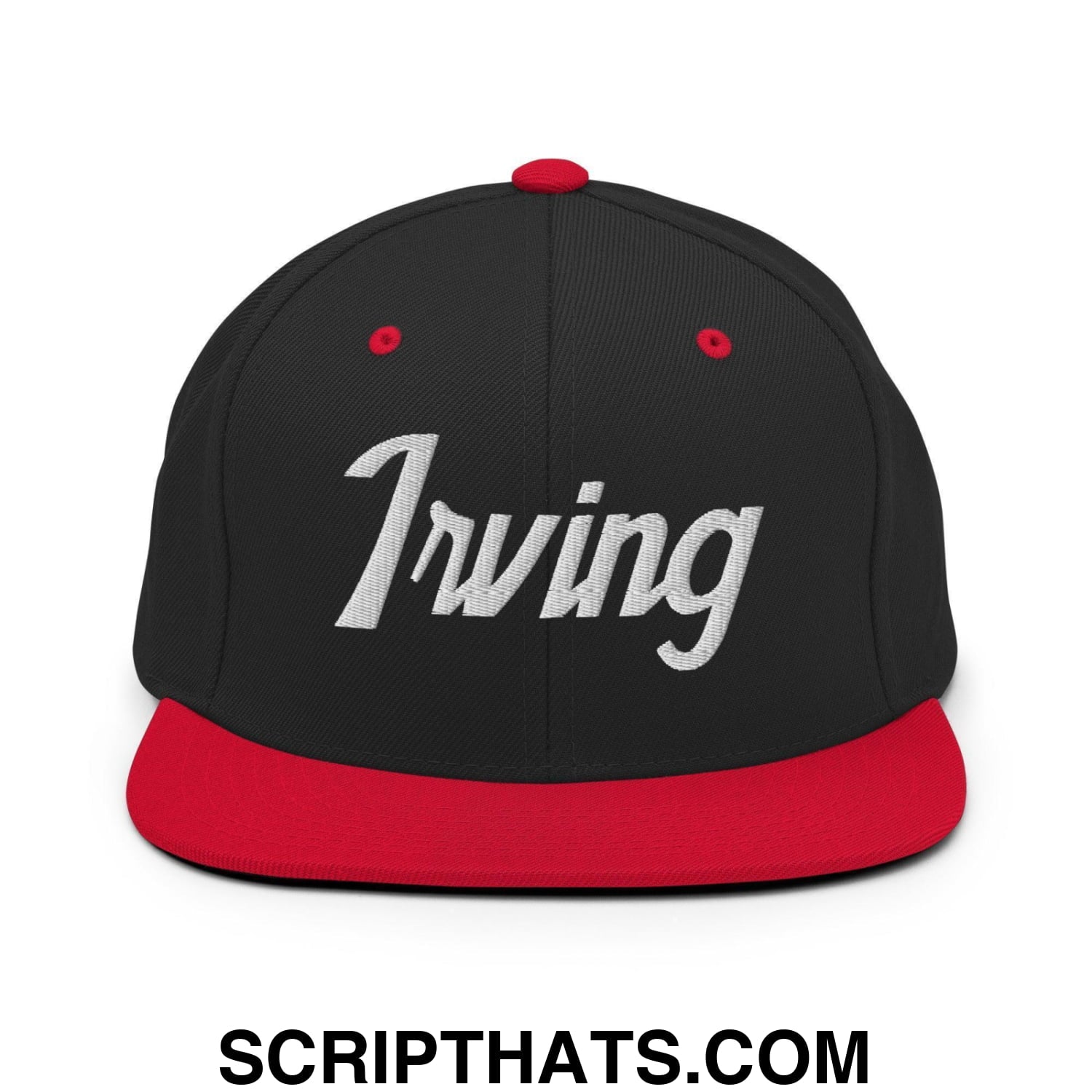 Irving Script Snapback Hat Black Red
