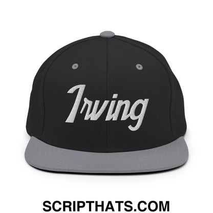 Irving Script Snapback Hat Black Silver