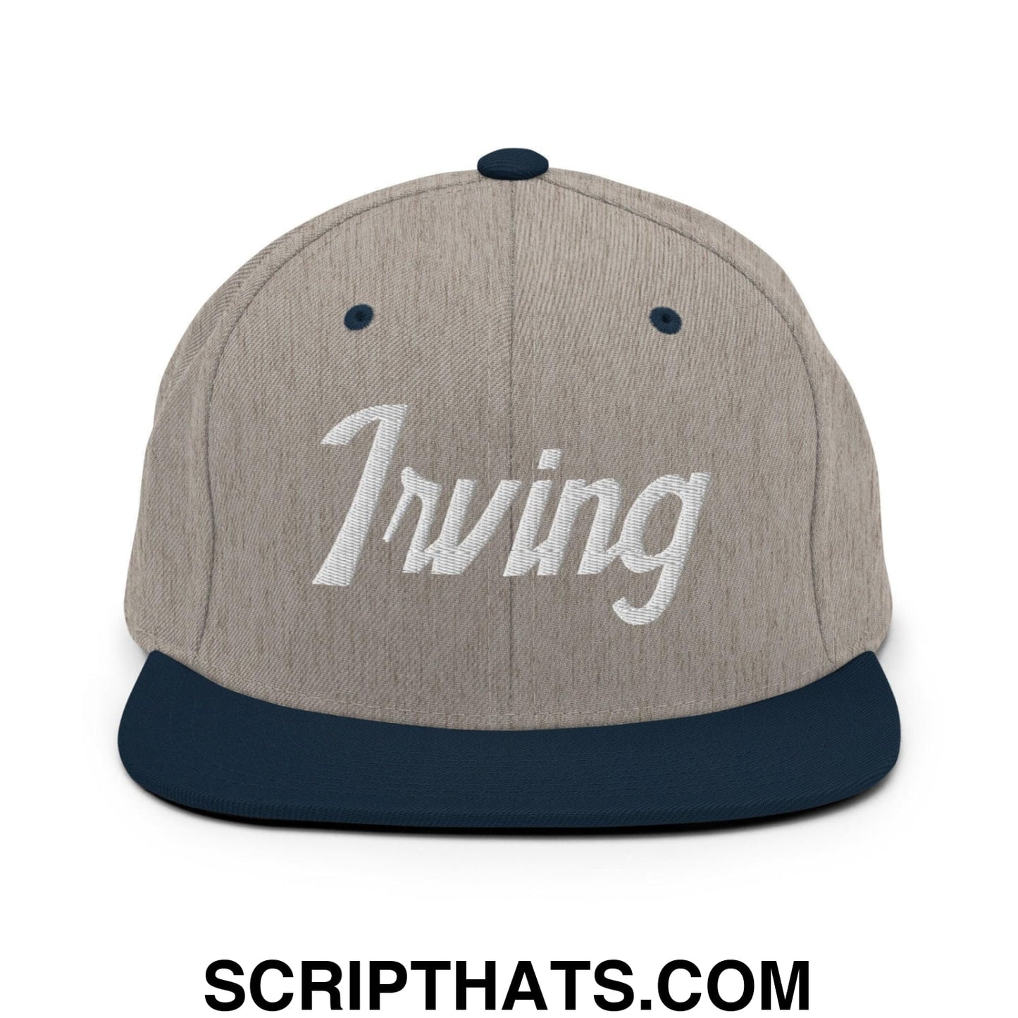 Irving Script Snapback Hat Heather Grey Navy