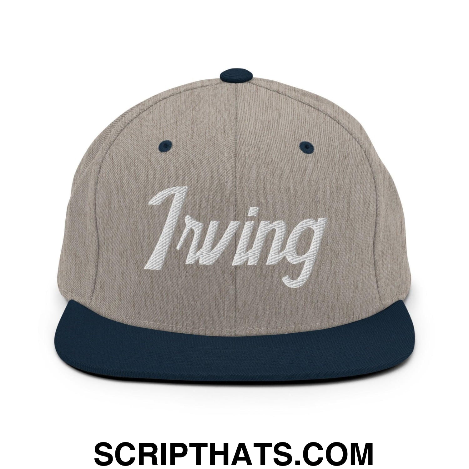 Irving Script Snapback Hat Heather Grey Navy