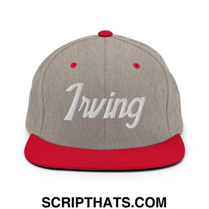 Irving Script Snapback Hat Heather Grey Red