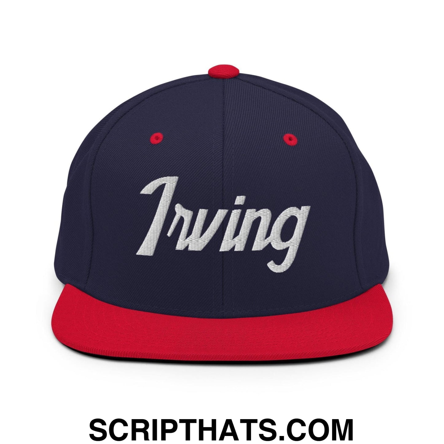 Irving Script Snapback Hat Navy Red