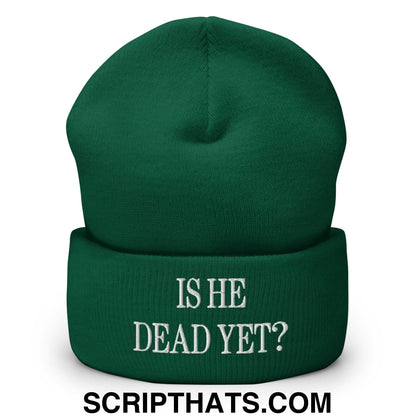 Is He Dead Yet? Embroidered Cuffed Knit Beanie Spruce