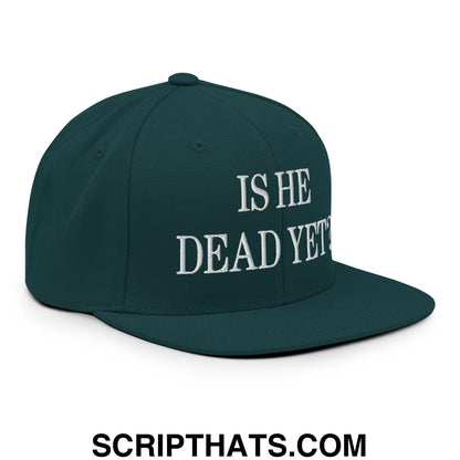 Is He Dead Yet? Embroidered Flat Brim Bill Snapback Hat Spruce
