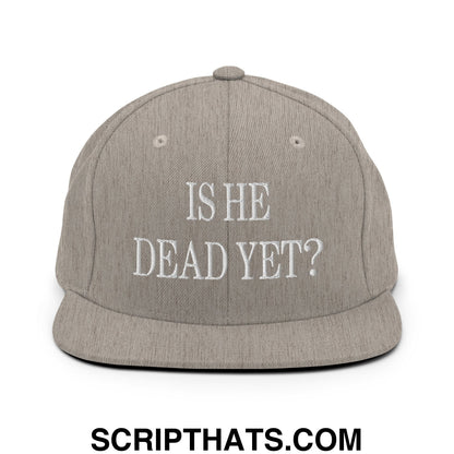 Is He Dead Yet? Embroidered Flat Brim Bill Snapback Hat Heather Grey