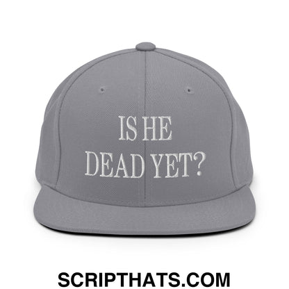 Is He Dead Yet? Embroidered Flat Brim Bill Snapback Hat Silver