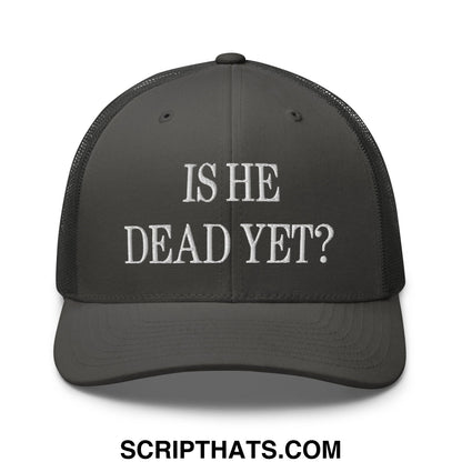 Is He Dead Yet? Embroidered Mesh Trucker Hat Charcoal