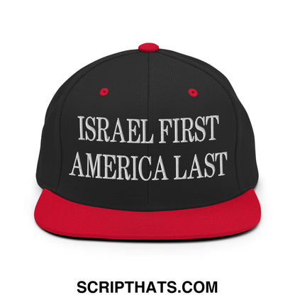 Israel First America Last Embroidered Flat Bill Brim Snapback Hat Black Red