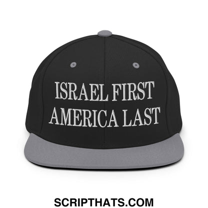 Israel First America Last Embroidered Flat Bill Brim Snapback Hat Black Silver