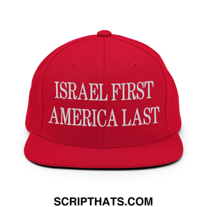 Israel First America Last Embroidered Flat Bill Brim Snapback Hat Red