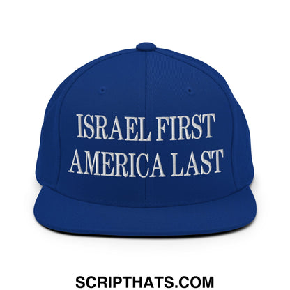 Israel First America Last Embroidered Flat Bill Brim Snapback Hat Royal Blue