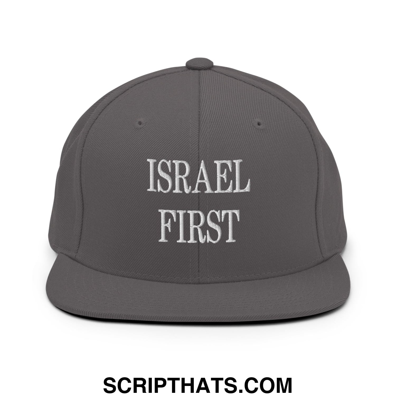 Israel First Embroidered Flat Bill Brim Snapback Hat Dark Grey