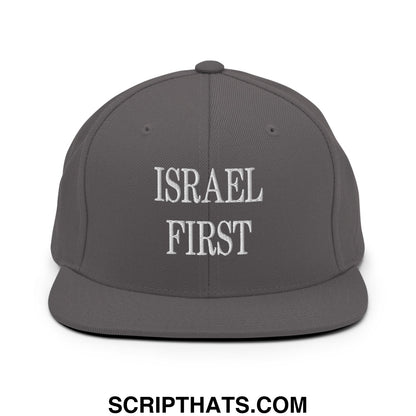 Israel First Embroidered Flat Bill Brim Snapback Hat Dark Grey