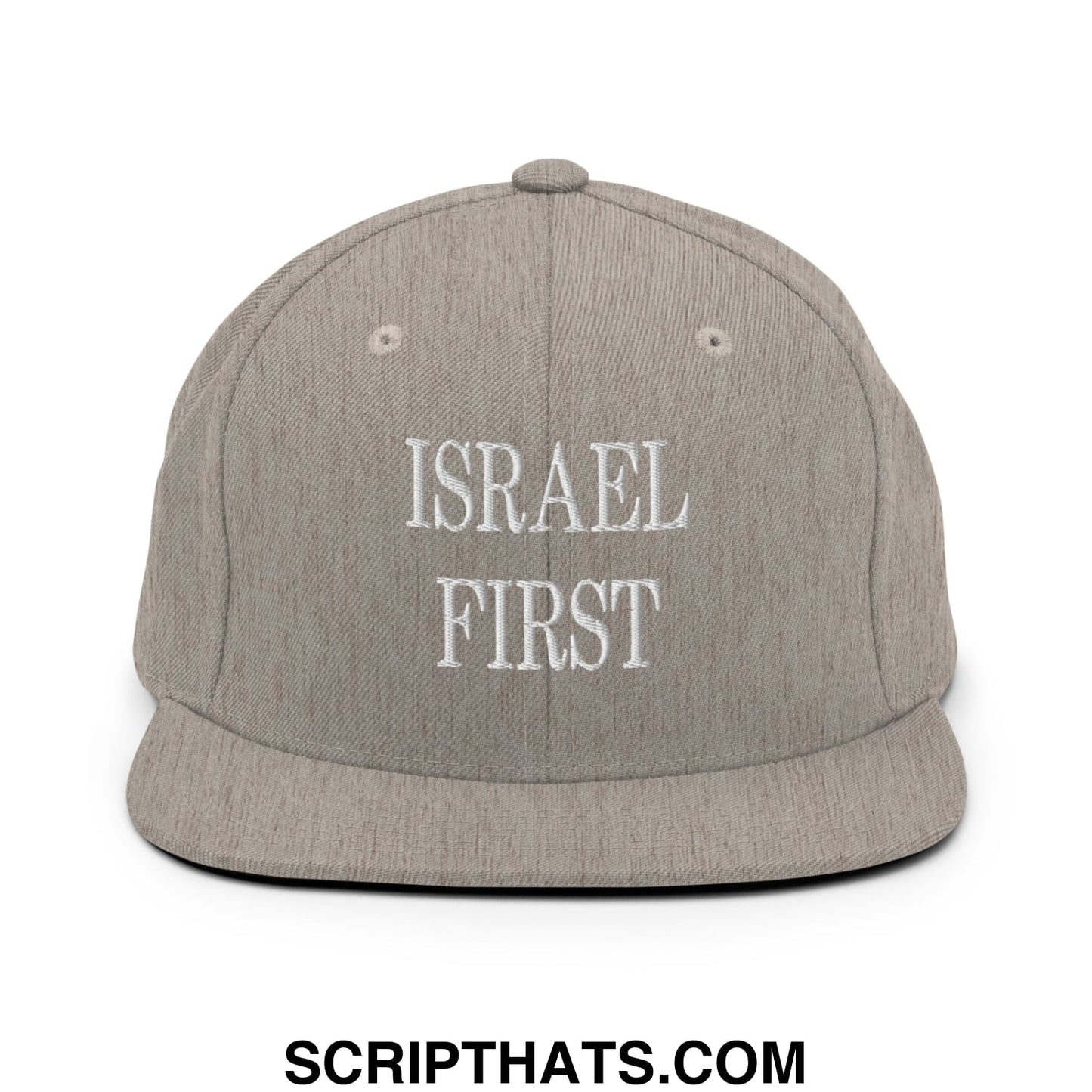 Israel First Embroidered Flat Bill Brim Snapback Hat Heather Grey