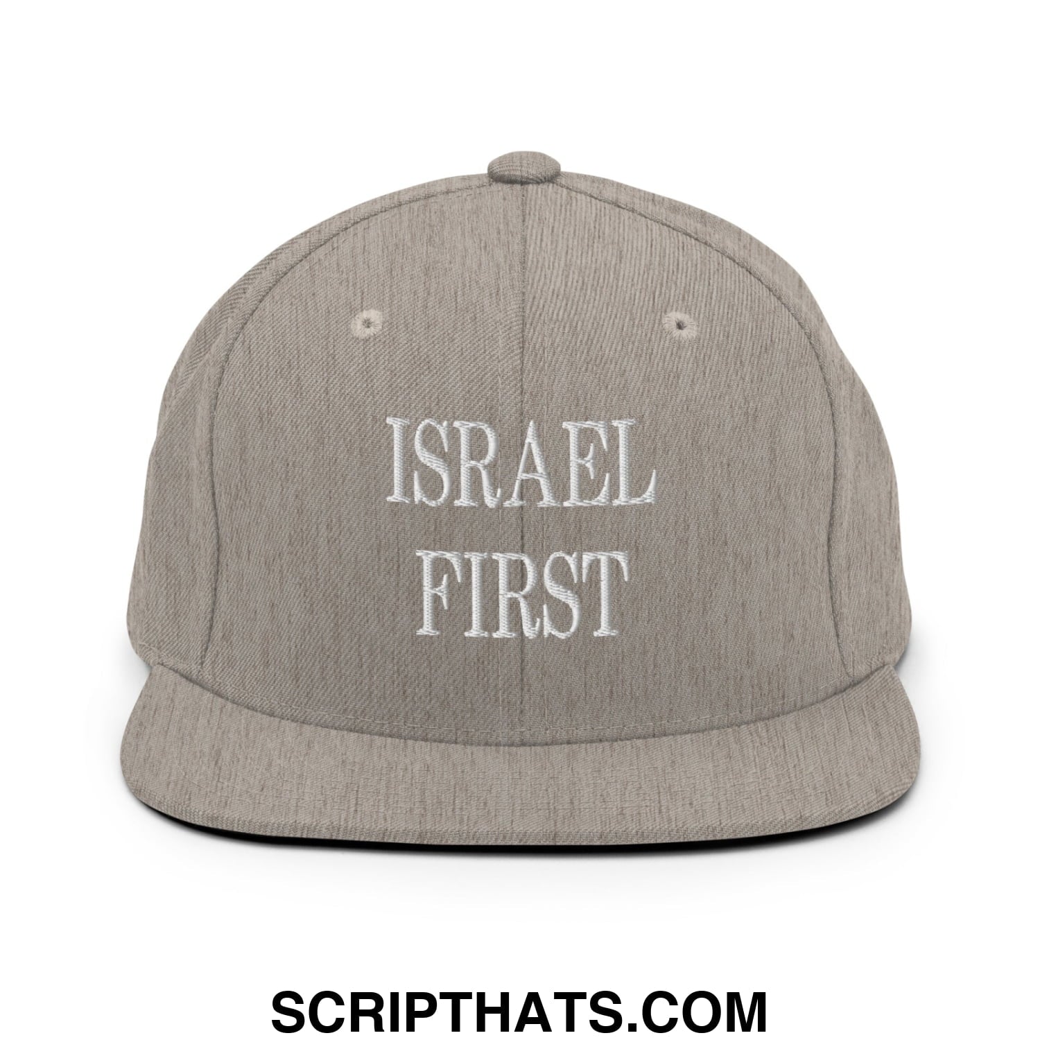 Israel First Embroidered Flat Bill Brim Snapback Hat Heather Grey