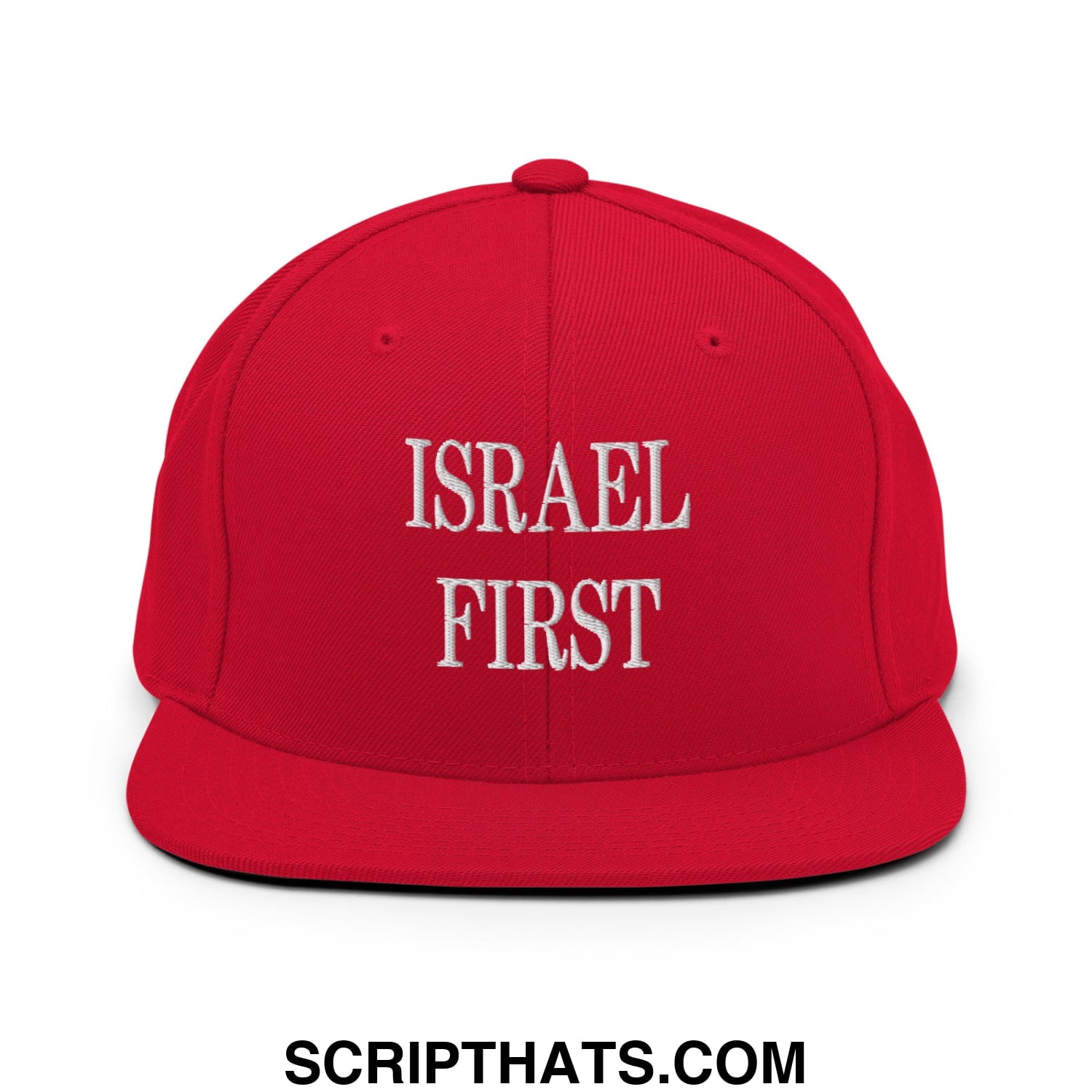 Israel First Embroidered Flat Bill Brim Snapback Hat Red