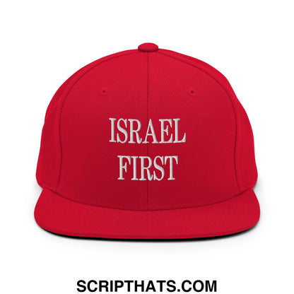 Israel First Embroidered Flat Bill Brim Snapback Hat Red