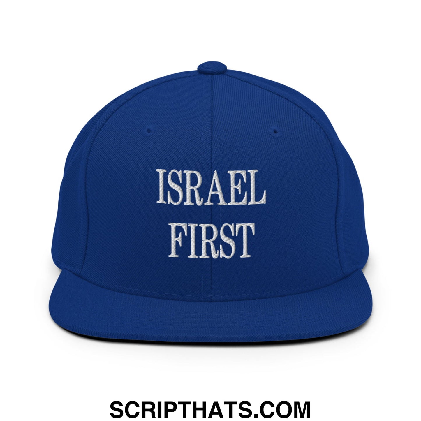 Israel First Embroidered Flat Bill Brim Snapback Hat Royal Blue